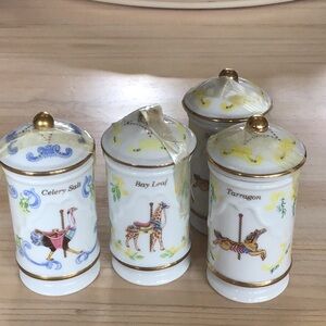 Lenox Spice Carousel Jars 4  Bay Leaf Celery Salt Tarragon Lids Porcelain